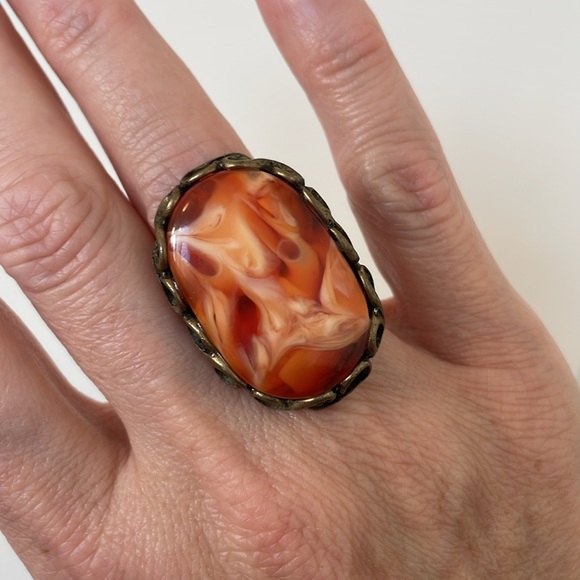 Amber Swirl Resin Ring in Antique Finish Setting Adjustable size - Picture 4 of 4